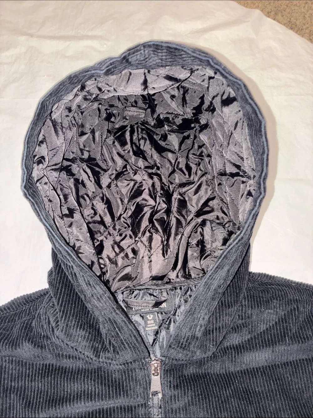 True Religion Black Hooded Corduroy Zip-Up Jacket